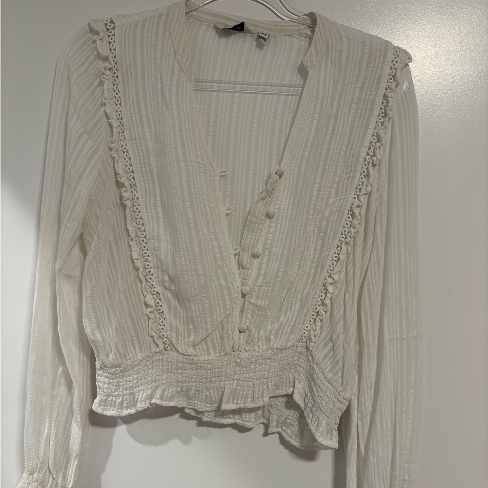 Cream Ruffled Long Sleeve Sailor Collar Blouse